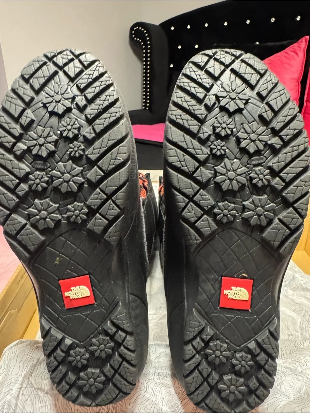 The North Face Women's Black and Gray Winter Lace-Up Boots with Red Accents